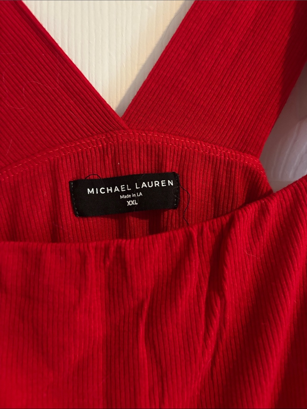 Michael Lauren Red Ribbed Square-Back Tank - Picture 2 of 3